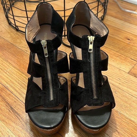 Black Wedges w/ Cork Heel - Picture 1 of 3